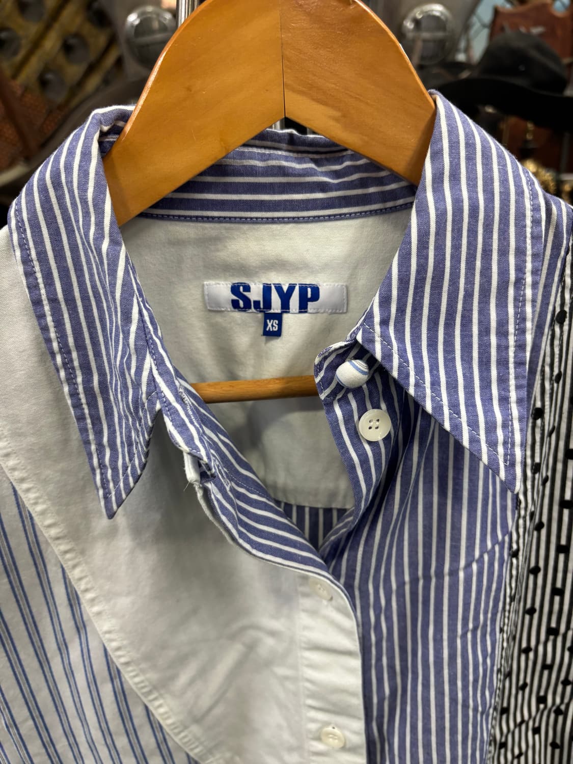 SJYP(스티브제이앤요니피)오버핏 언발란스 패치워크 롱 셔츠 상품이미지2