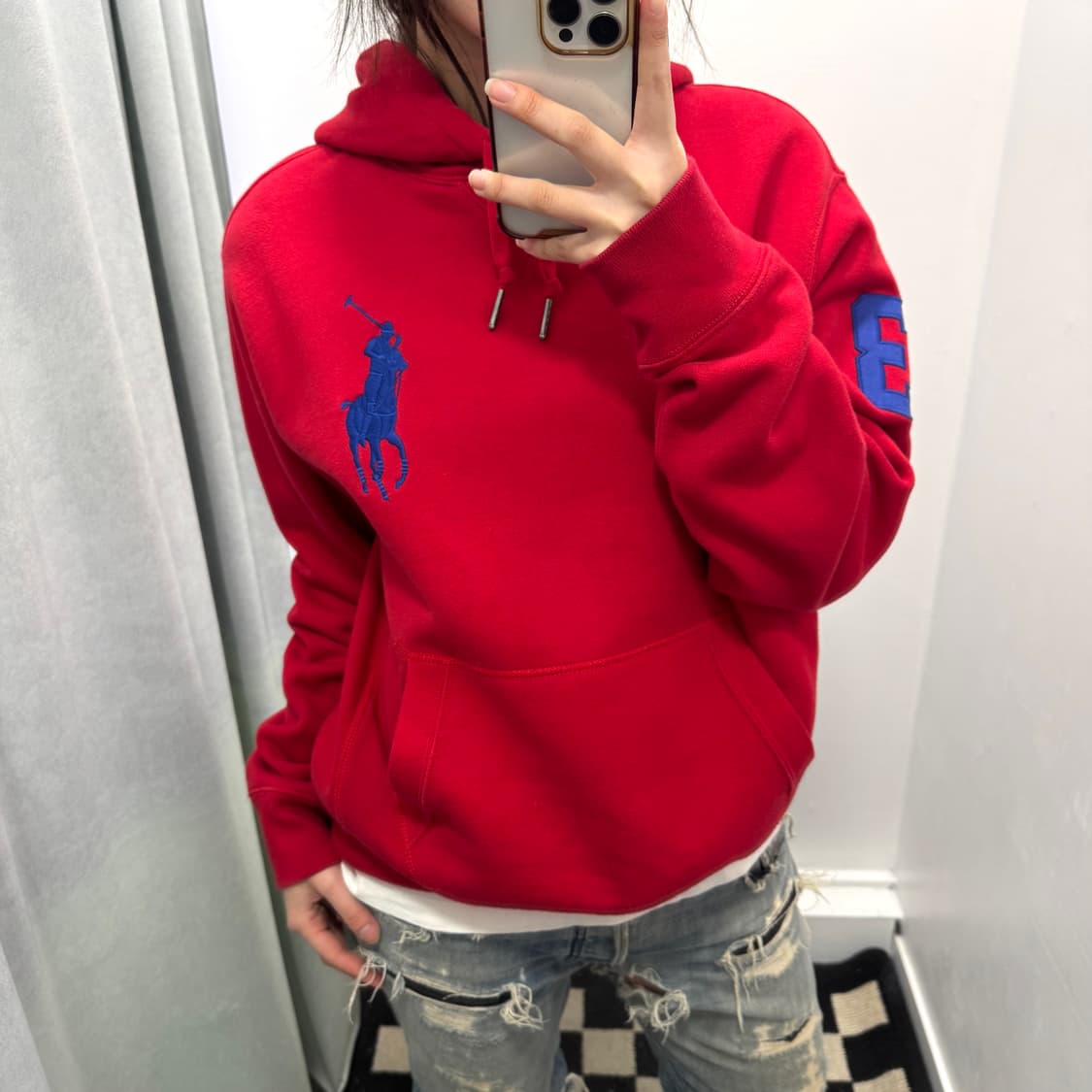 폴로 빅포니 레드 블루 후드티 상품이미지2
