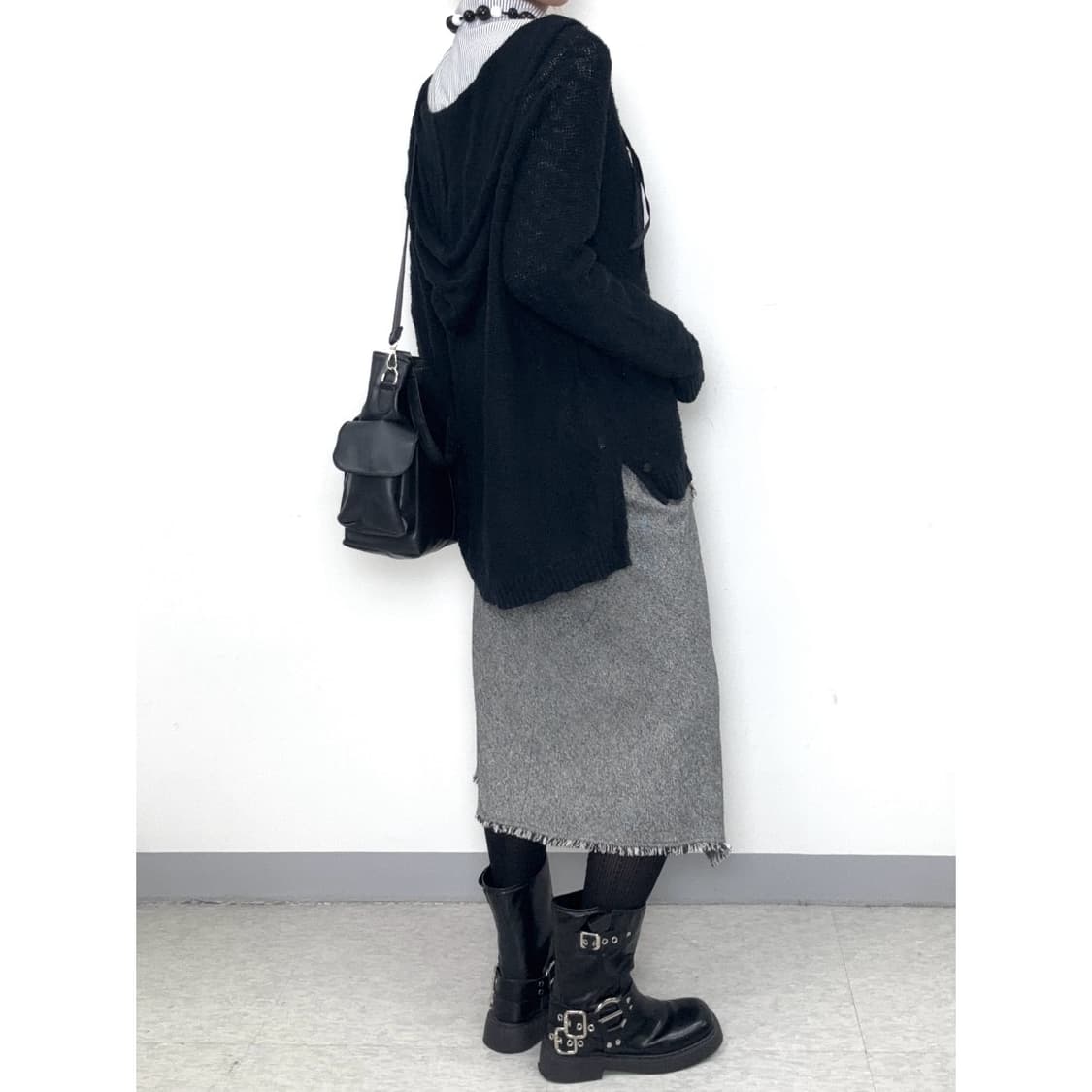 빈티지 블랙 니트 후드티 상품이미지4