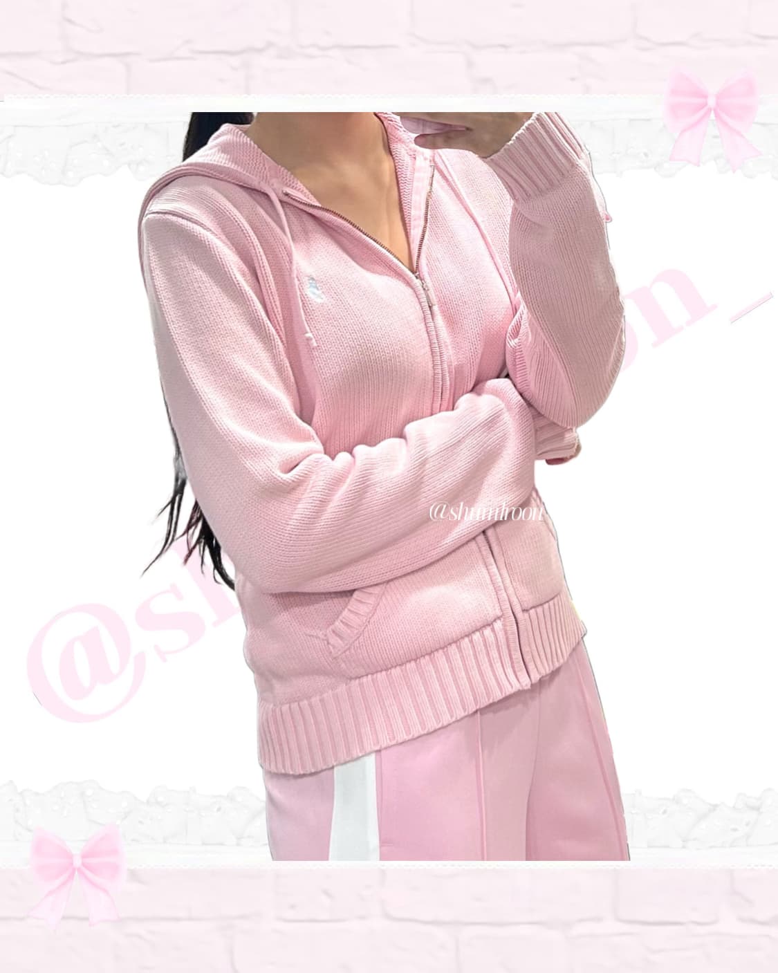 폴로 정품 연핑크 니트 후드집업 상품이미지3