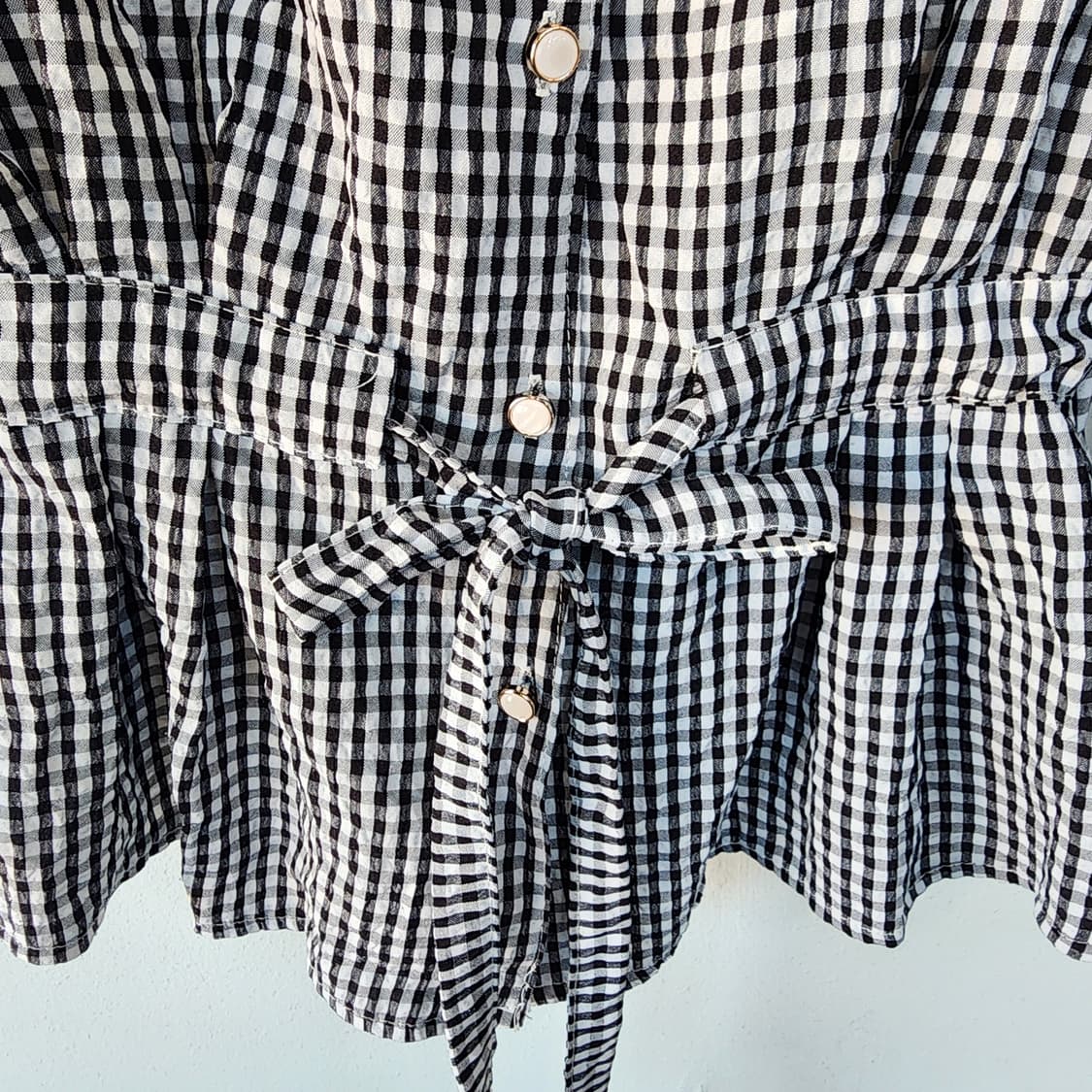 깅엄체크 허리끈 블라우스 상품이미지3