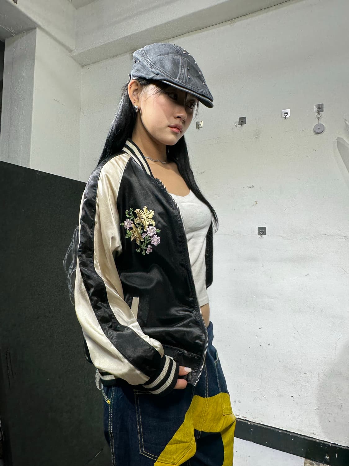 Jpn 일본빈티지 오리엔탈 블랙 꽃 스카잔 자켓 상품이미지5