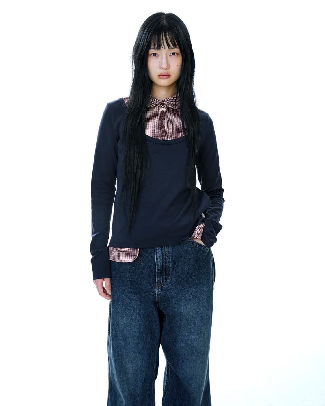 코이세이오 리버시블 칼라 롱슬리브 네이비 상품이미지4