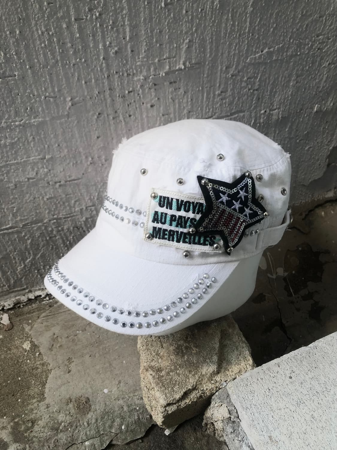 white y2k star patch studded cap 상품이미지1