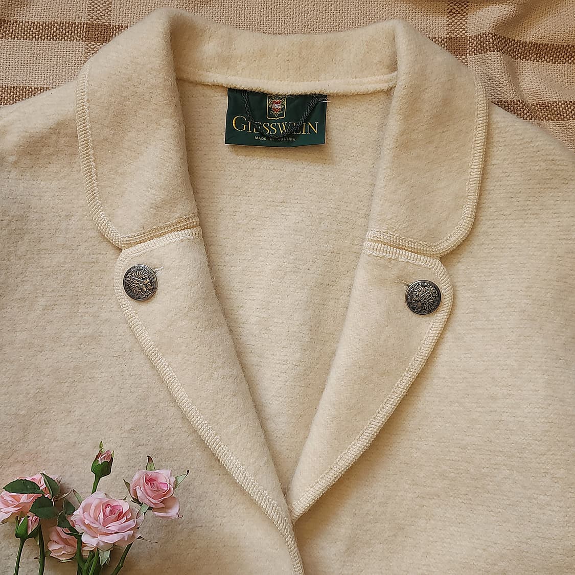 90s 울 트위드 자켓 프렌치 울 자켓 오스트리아 티롤자켓 화이트48 상품이미지4