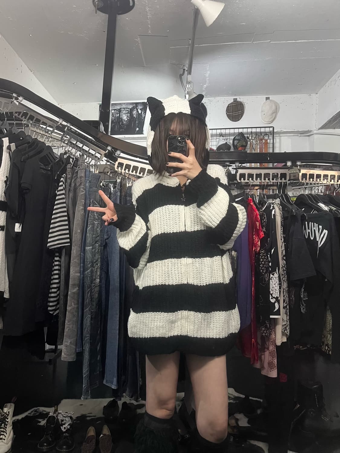 펑크 패치 스트라이프 후드집업 상품이미지1