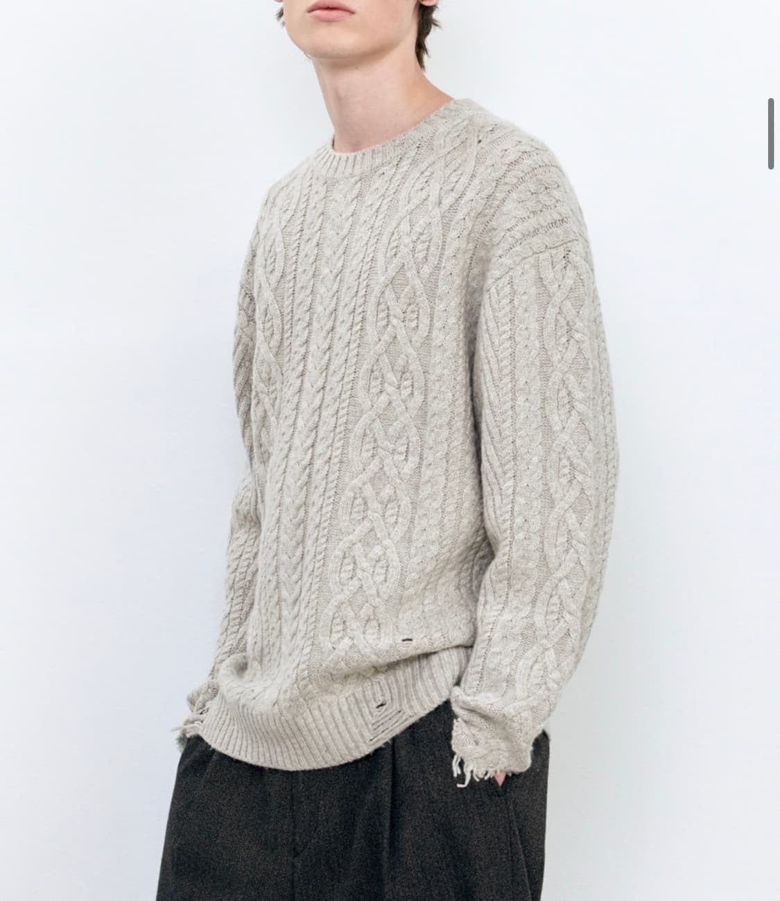 인사일런스 디스트레스드 케이블 니트 OATMEAL L사이즈 상품이미지6