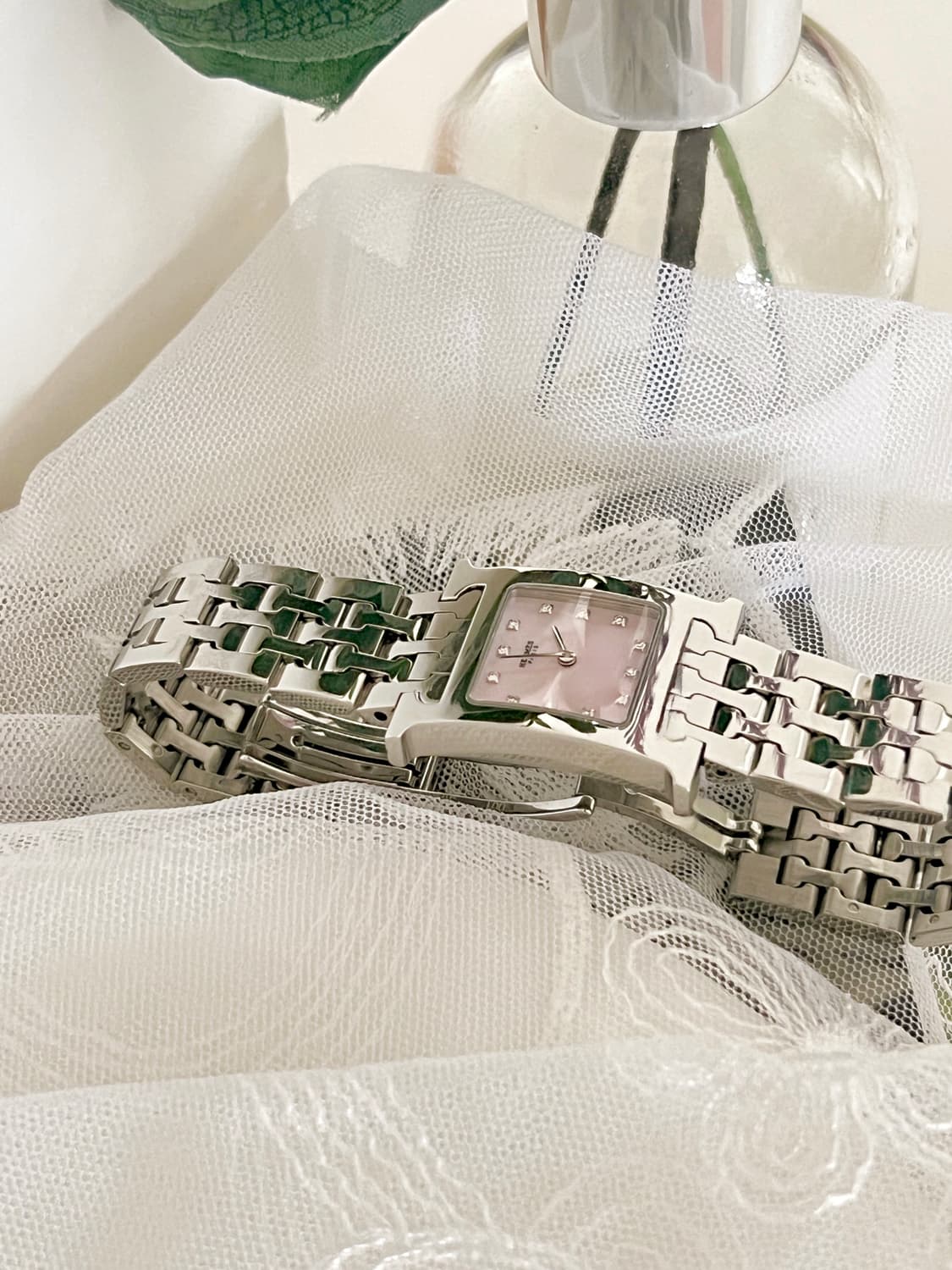 HERMES 에르메스 12p 다이아 핑크 쉘 H 아워 시계 상품이미지1