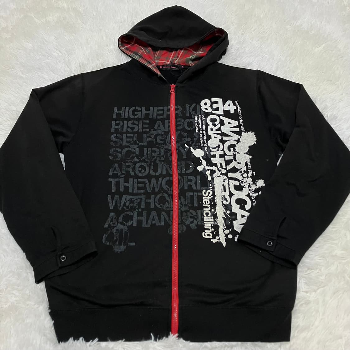 빈티지 블랙 펑키 레터링 레드 후드 집업 862 y2k 스트릿 모리 갸루 상품이미지1