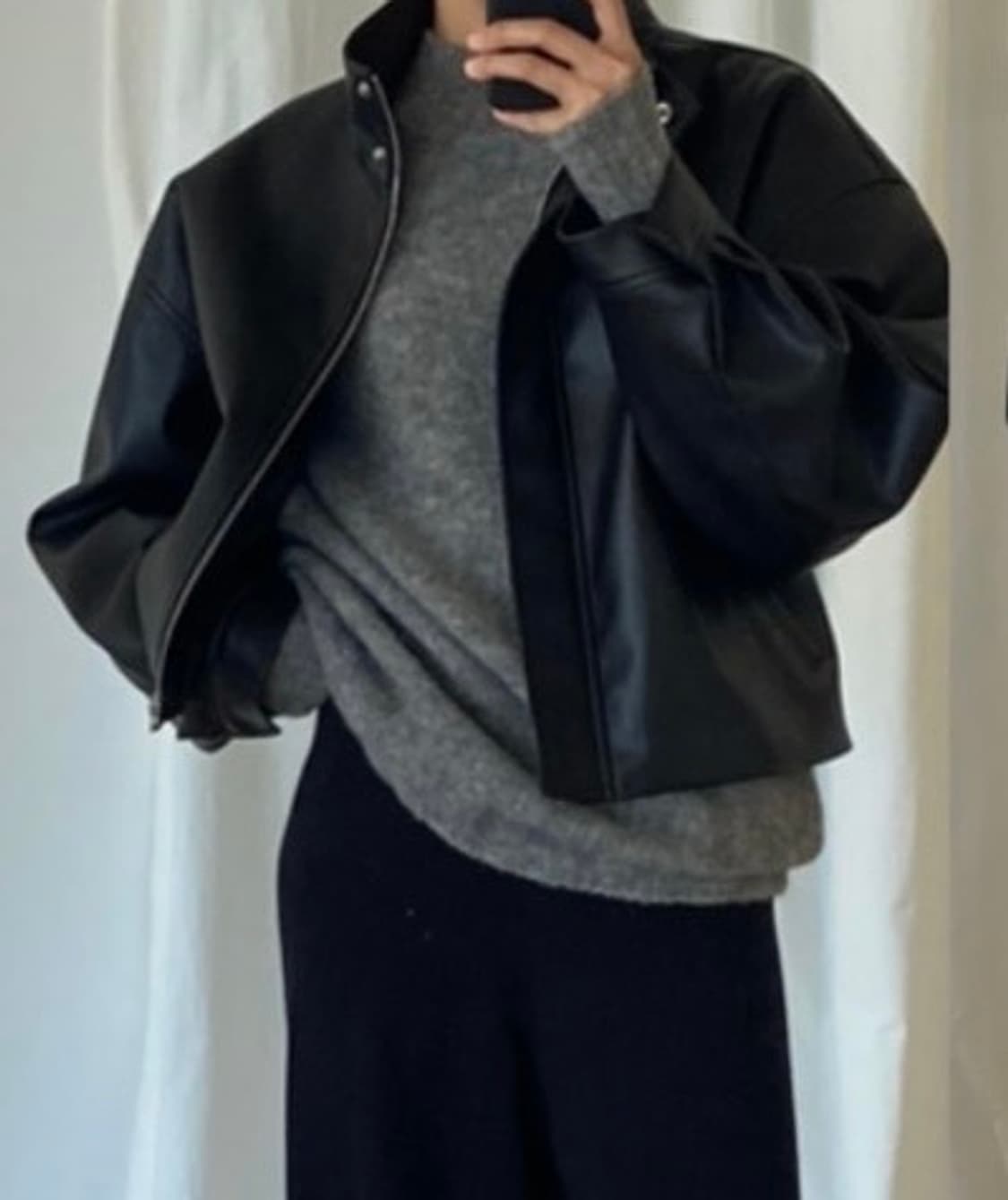 아모멘토 크롭 레더 자켓 상품이미지3
