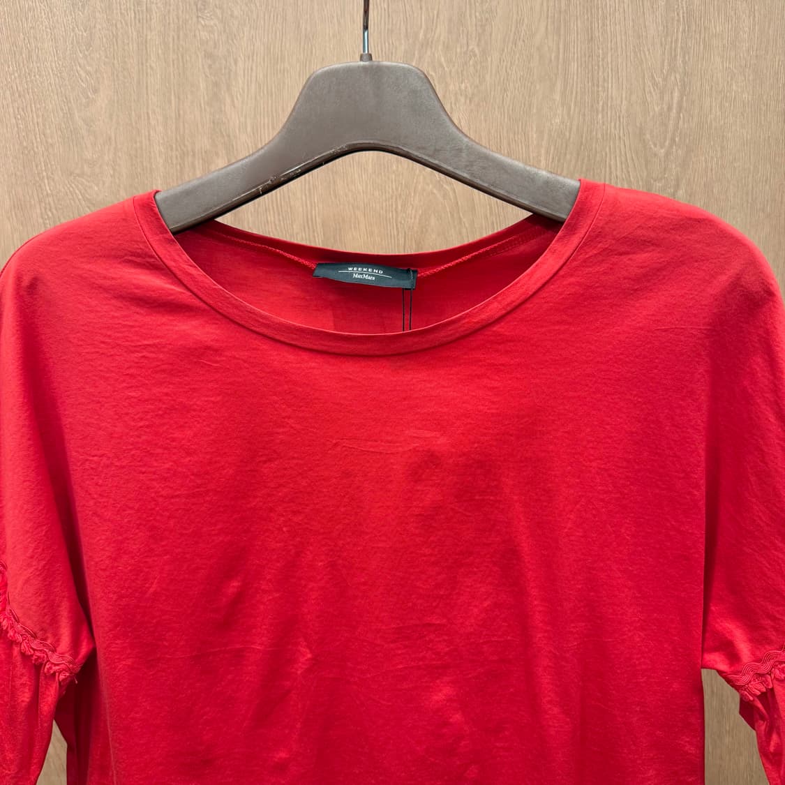 워크엔드 막스마라 슬리브 라운드넥 블라우스 프릴 디테일 레드 상품이미지4