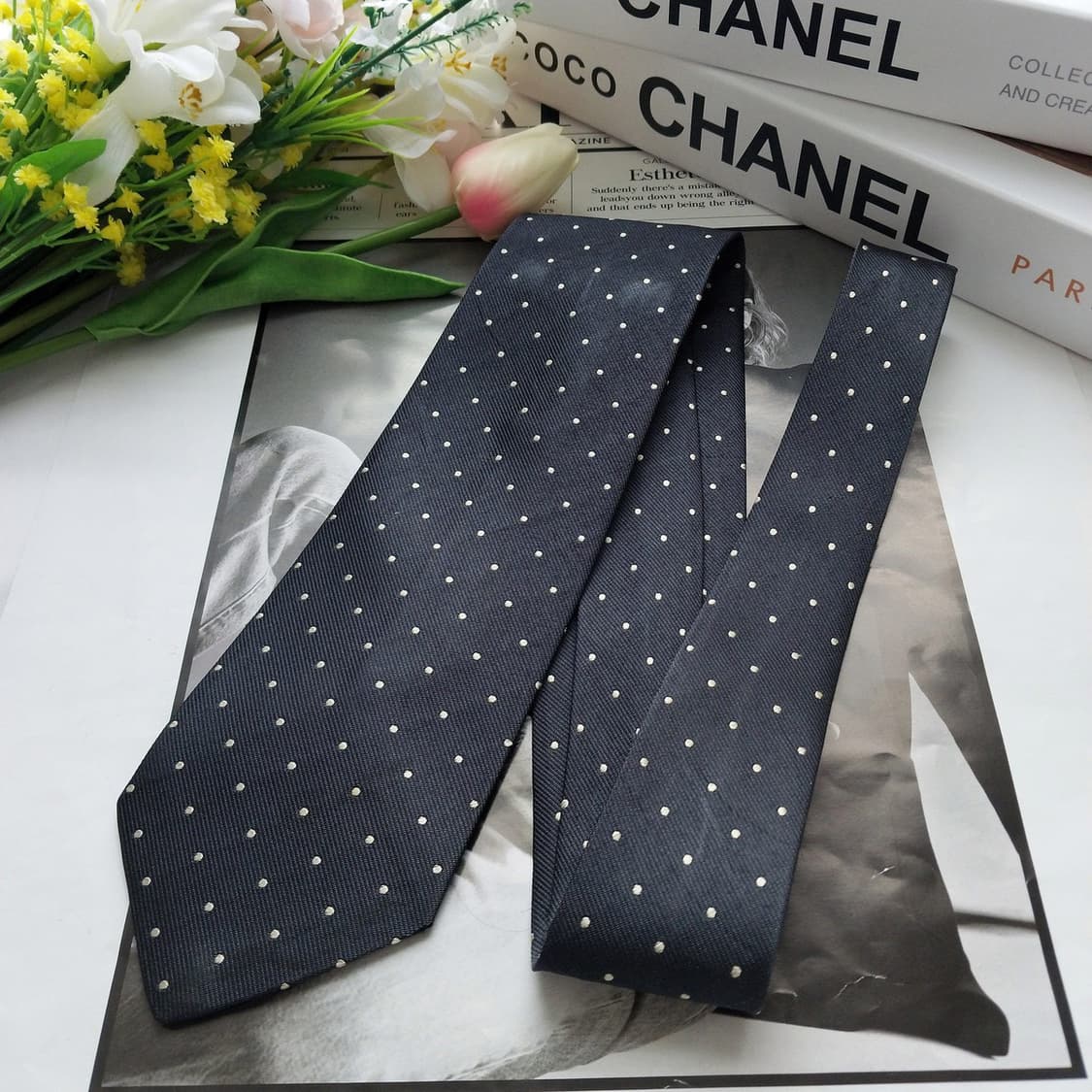 샤넬 실크 도트 넥타이 8cm B등급 K656
 상품이미지5