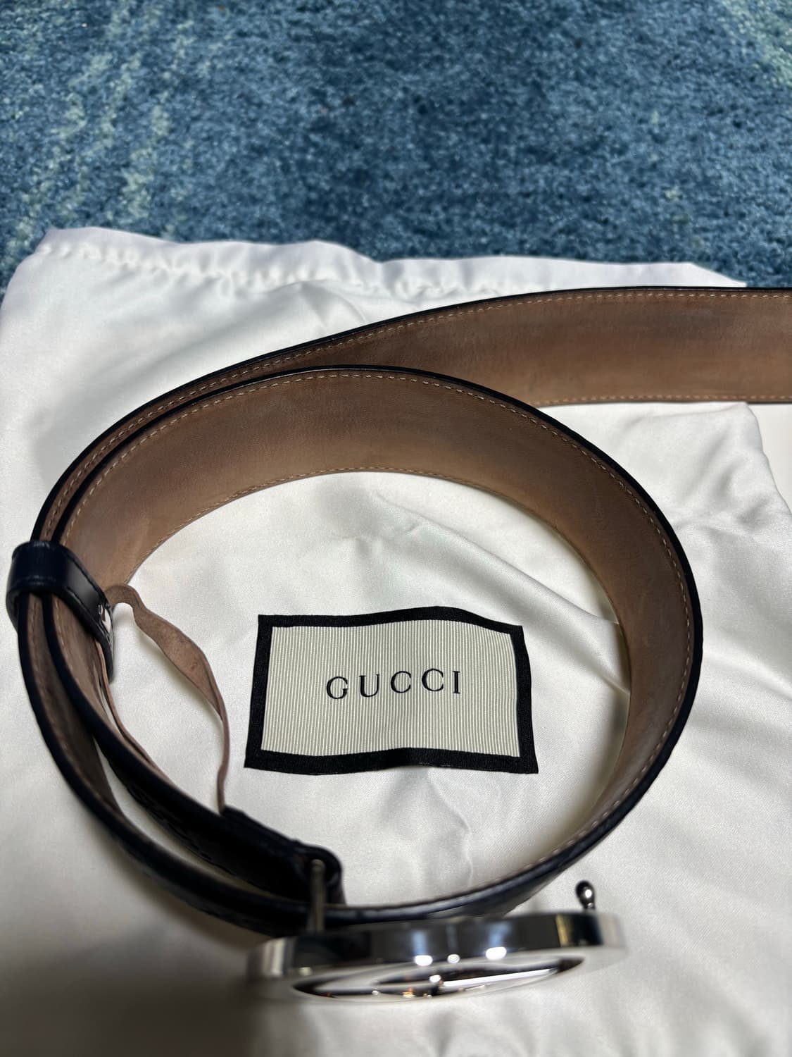 구찌 인터로킹 더블G 버클 남성용 벨트 네이비 상품이미지4