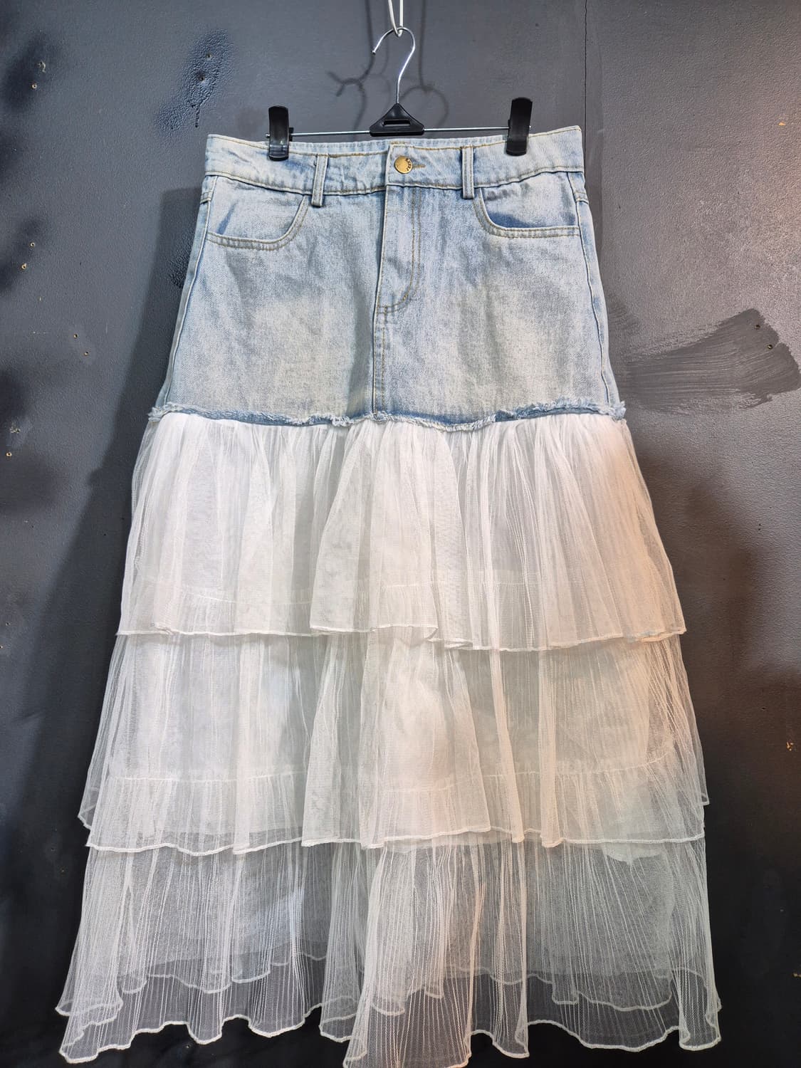JEANS 데님 튤 롱 스커트 허리단면 38 55 66 상품이미지1