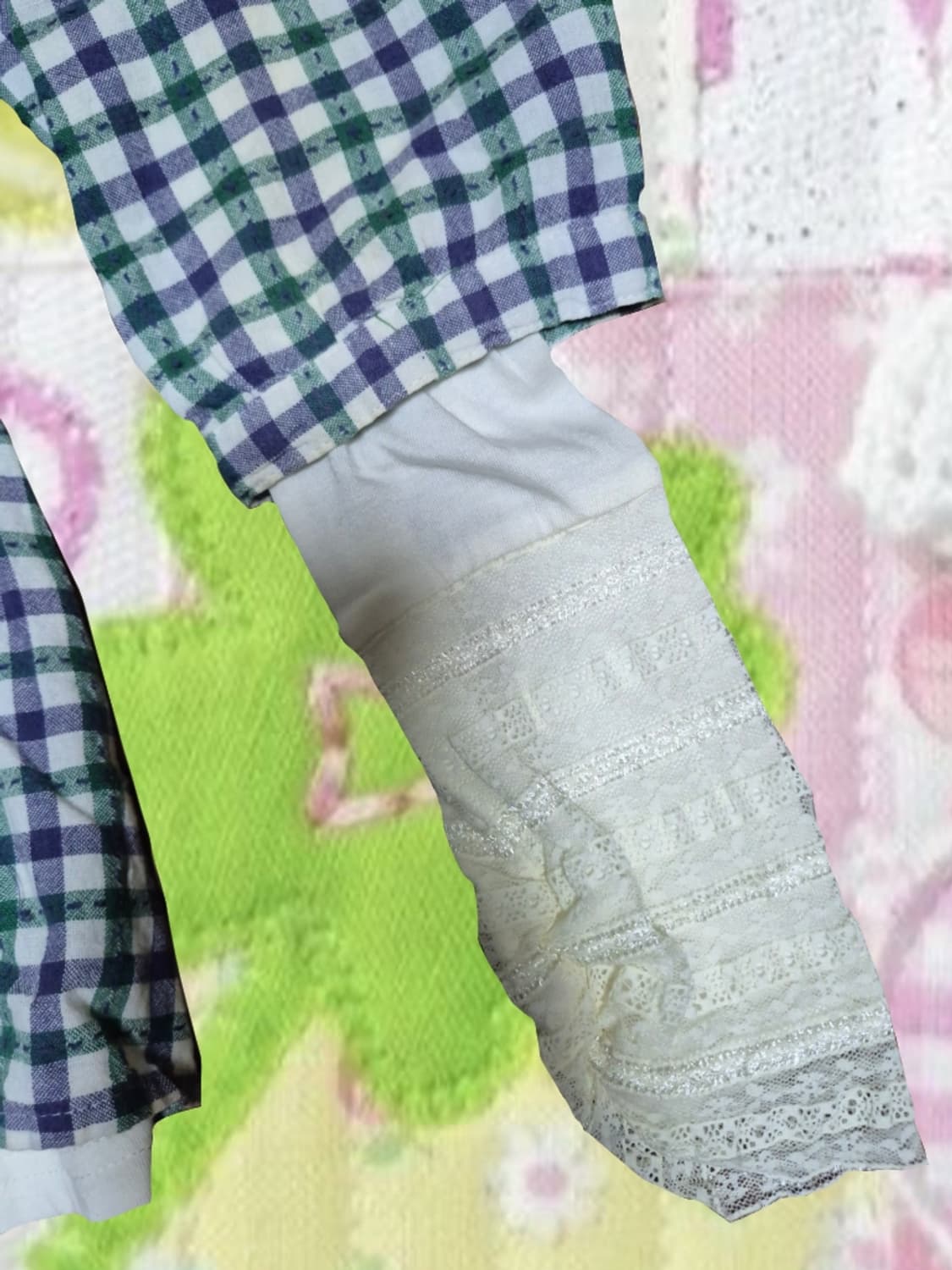 빈티지 모리걸 아오이유우 체크 패턴 블라우스 셔츠 목폴라 세트 레이스 상품이미지2