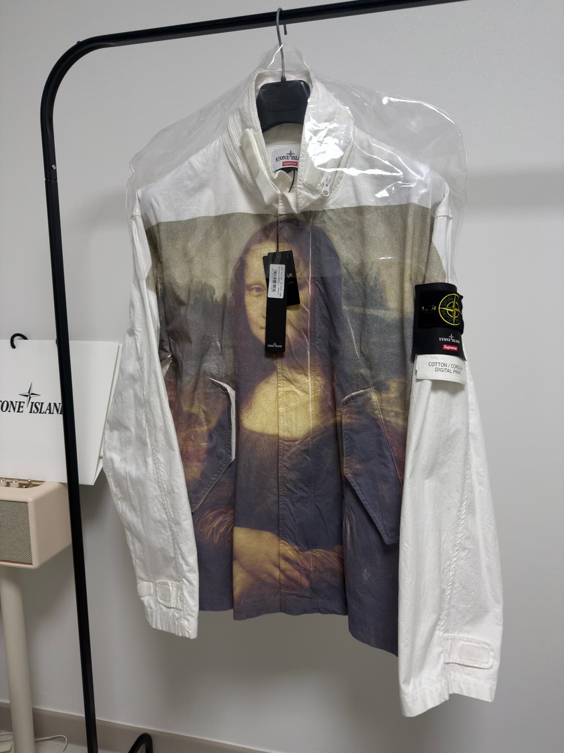 [1회착, L] 슈프림x스톤아일랜드 코튼 코드라 쉘 자켓 모나리자 화이트 상품이미지1