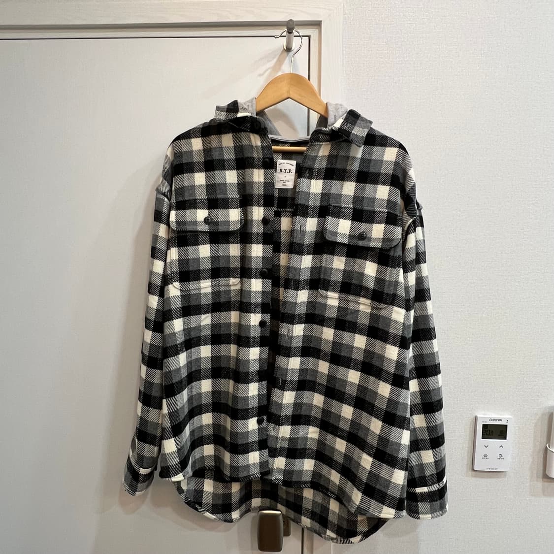 엔와이피 Multi Check Hoodie Shirt (black)  상품이미지3