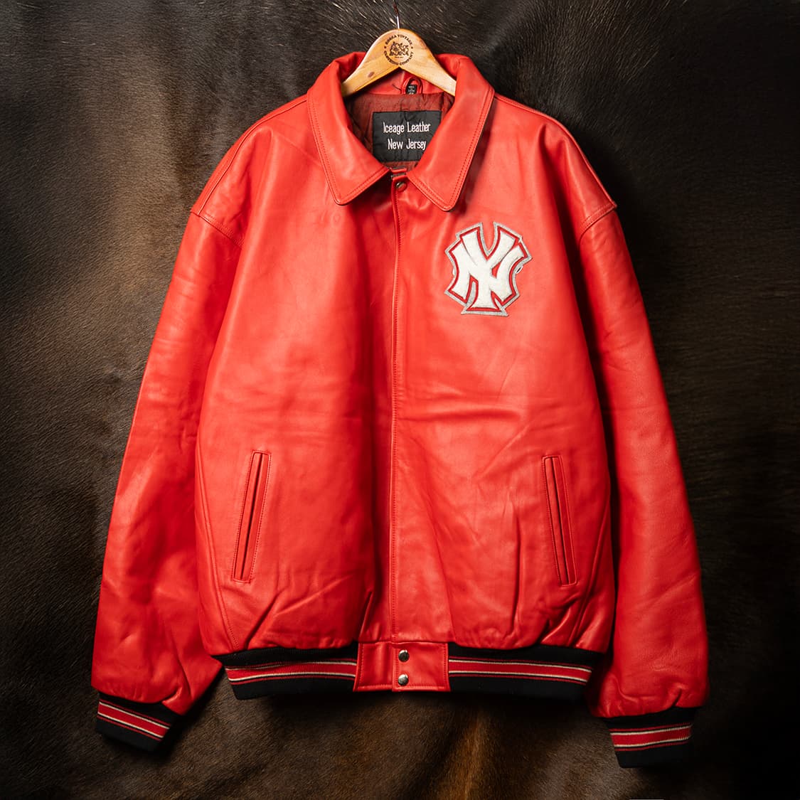 [4XL] 90s~ Iceage Leather 뉴욕양키스 리얼 레더자켓  상품이미지1