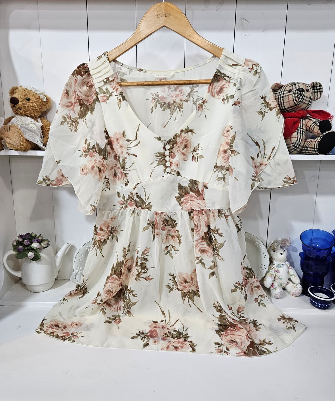 (LEST ROSE) 로즈 플라워 쉬폰튜닉 블라우스 상품이미지1