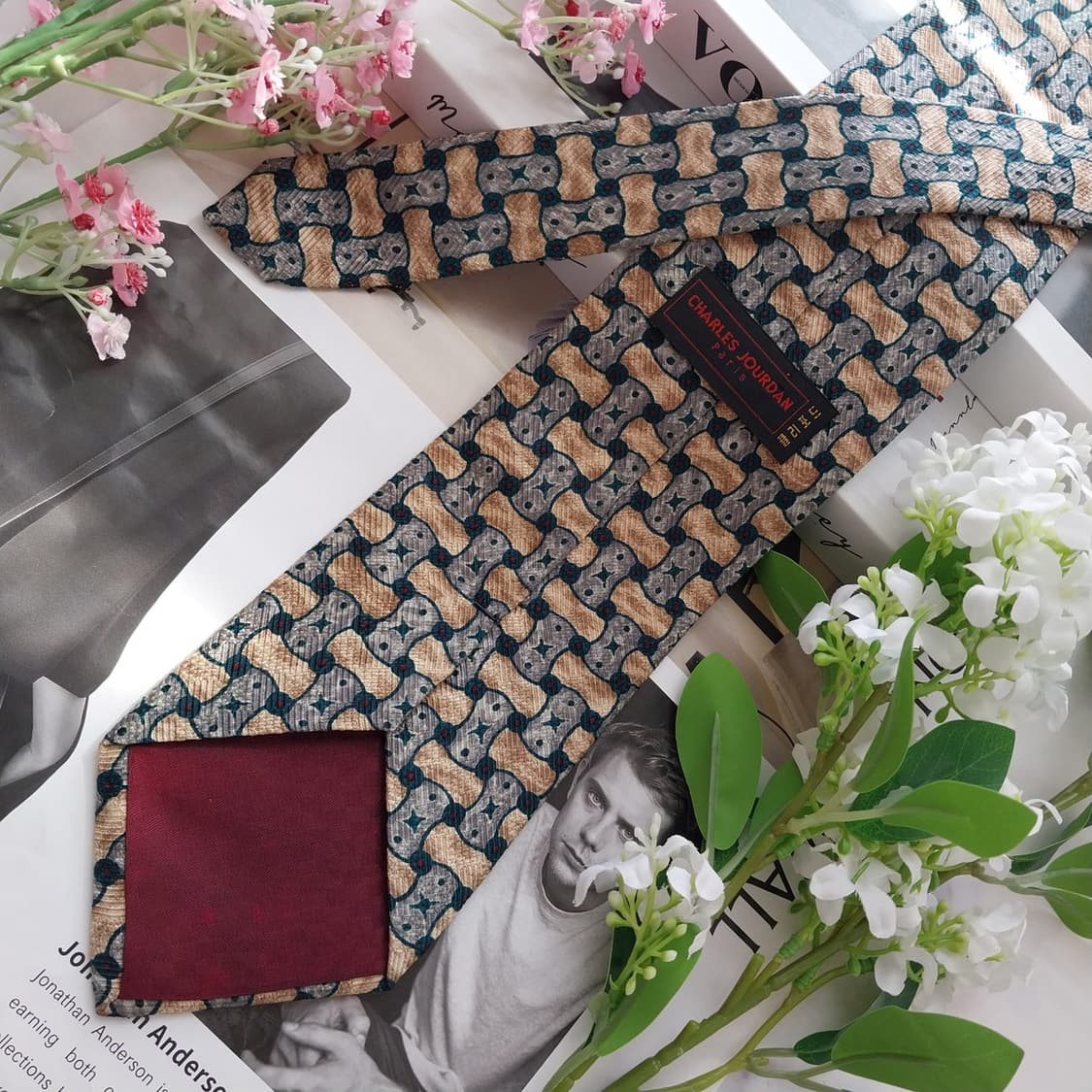 샤를 주르당 실크 그린 패턴 넥타이 9.4cm A+등급 K2359 상품이미지5