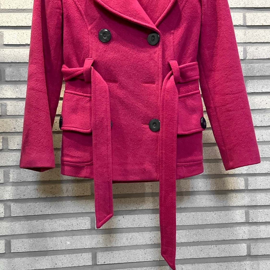 돌체앤가바나 더블 하프 코트 벨티드 투포켓 패턴 안감 디테일 핑크 상품이미지5