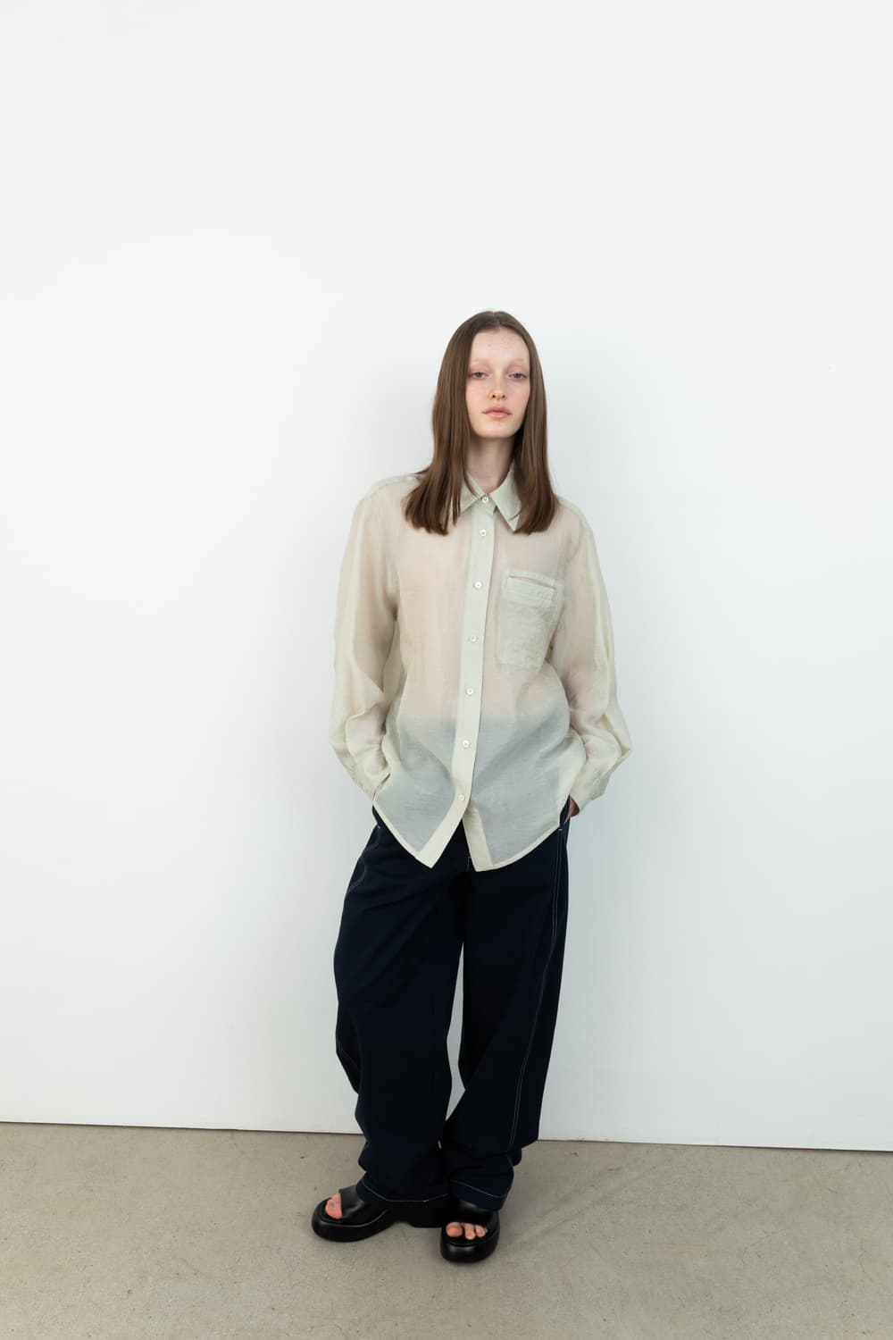 레이스 See-Through Pocket Shirt_Light Khaki 상품이미지3