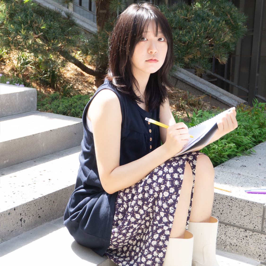 잔꽃 플레어 네이비 팬츠 상품이미지6