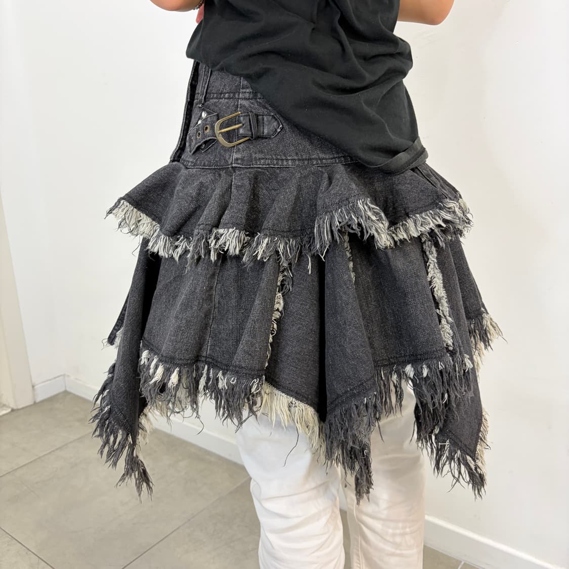 ALGONQUINS 알곤퀸즈 펑크 캉캉 흑청 데님 랩스커트 치마 상품이미지3