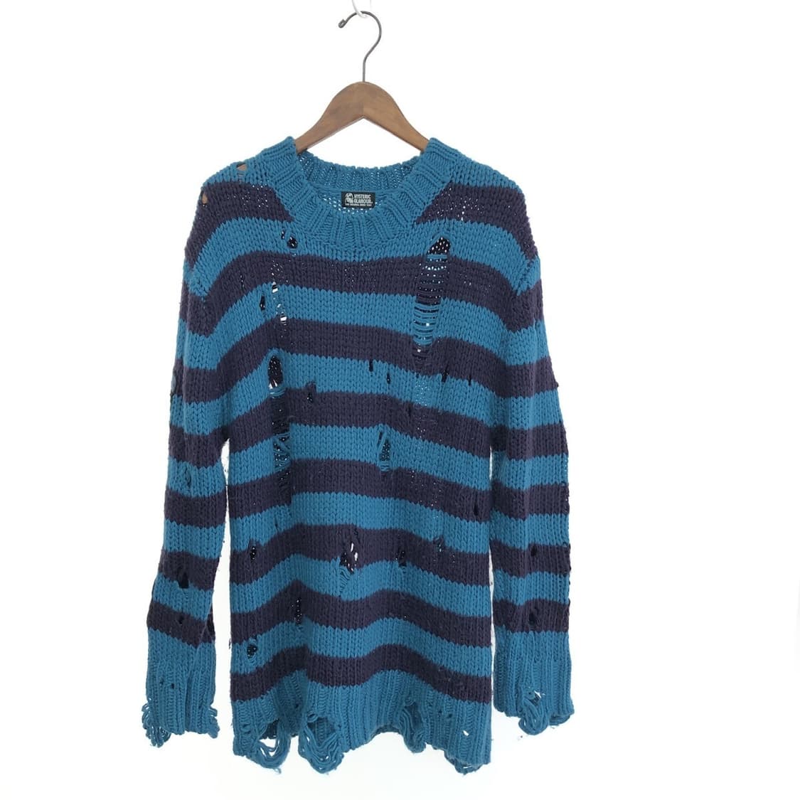 히스테릭 글래머 데미지 가공 스트라이프 니트 유니섹스 상품이미지1