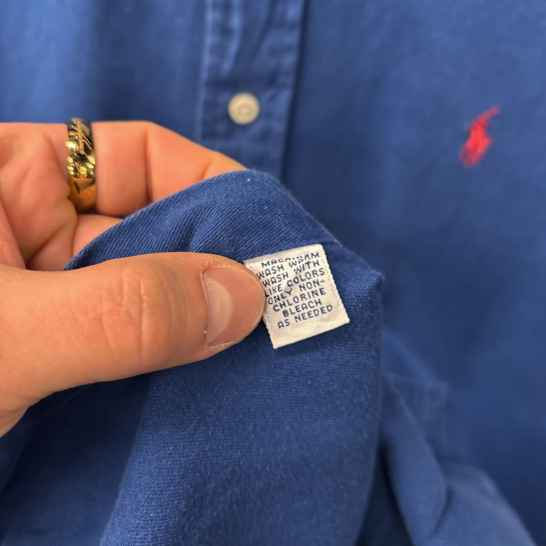 90s 폴로 랄프로렌 워싱블루 버튼다운 셔츠 레드포니 N749 상품이미지8