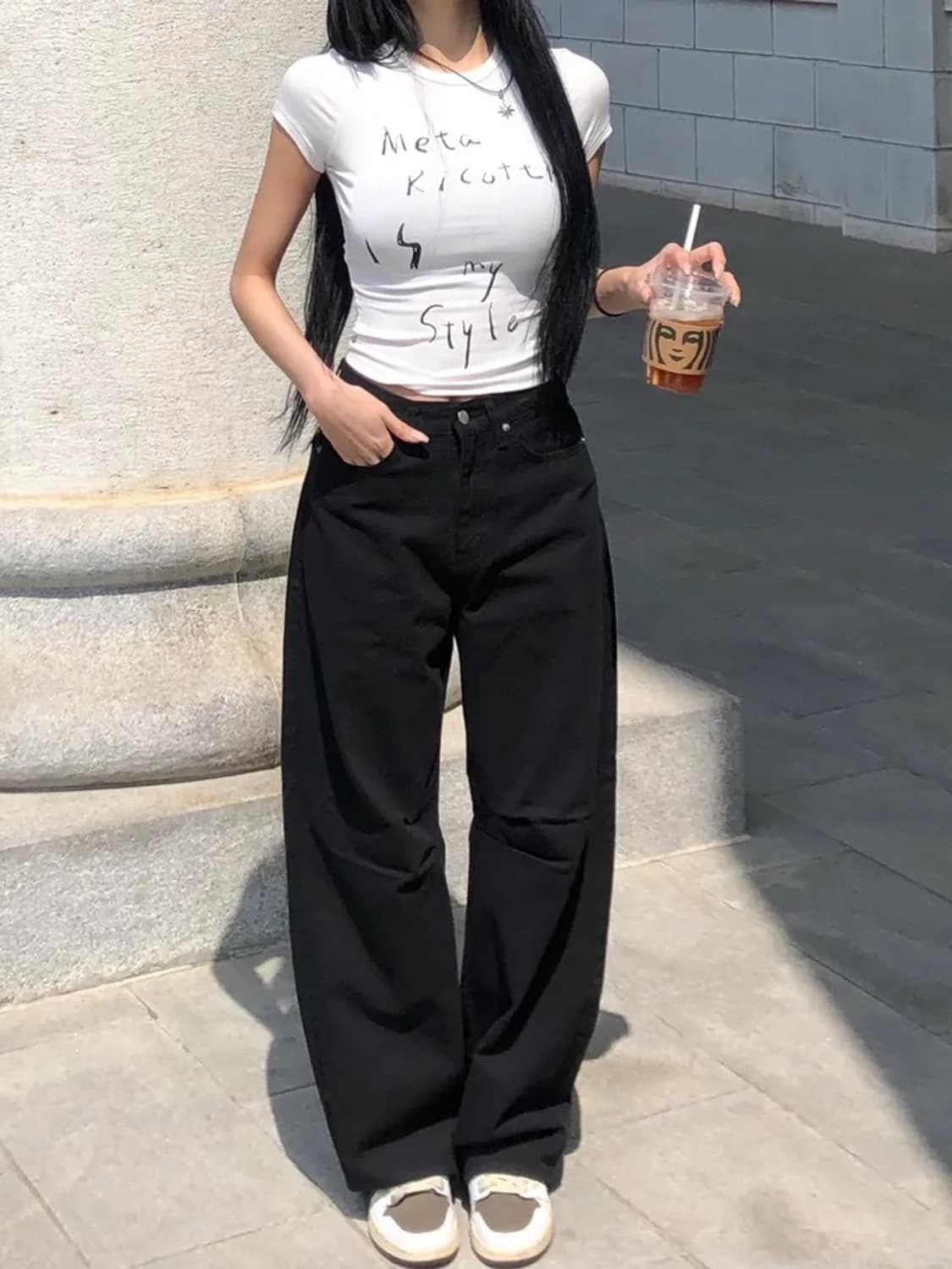 ootj 절개 와이드 코튼팬츠 블랙 s 상품이미지2