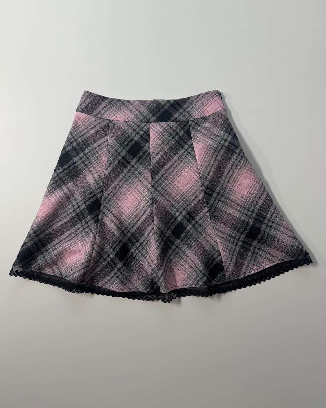 울 블렌디트 체크 글리터 패턴 레이스 밑단 스커트 상품이미지2