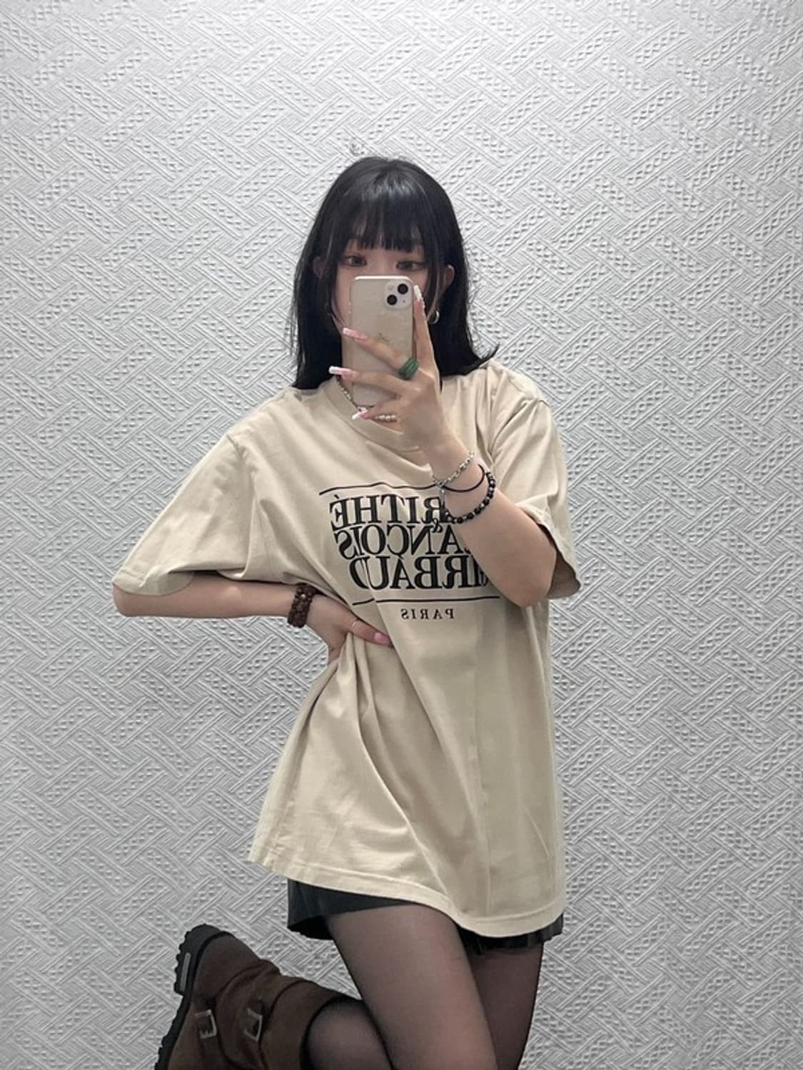 마리떼 프랑소와 저버 빅로고 빈티지 오트밀 반팔티 XL C12183 상품이미지1