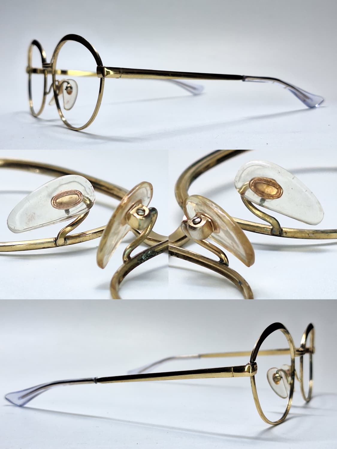 80s 일본제 빈티지 데드스톡/골드 브로우라인 포인트 안경테 133mm 상품이미지8