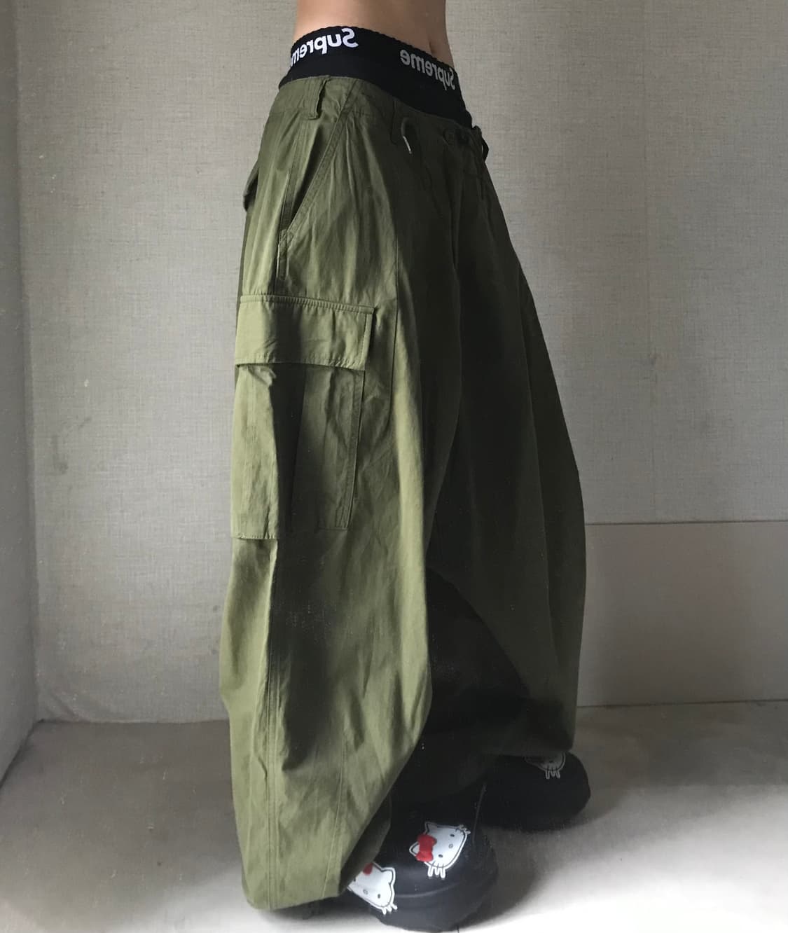 와이드벌룬핏 카키 카고팬츠 상품이미지4