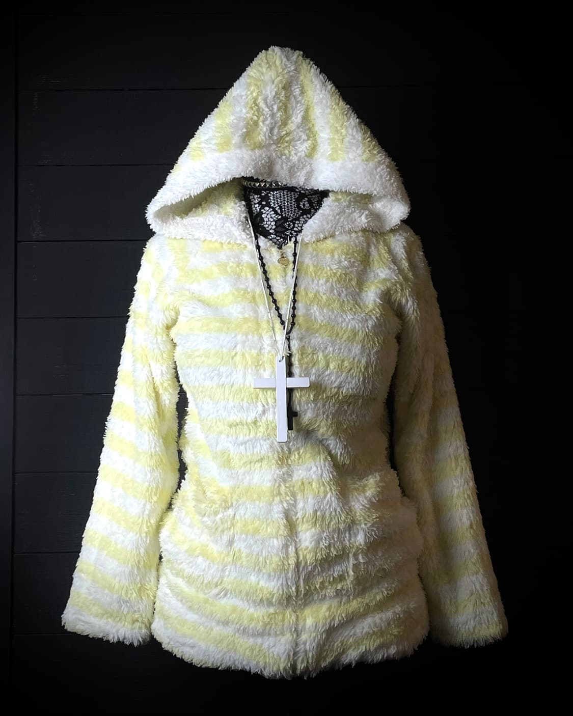 SUGARDOLL 슈가돌 레몬 옐로우 스트라이프 줄무늬 퍼 후드집업 상품이미지1