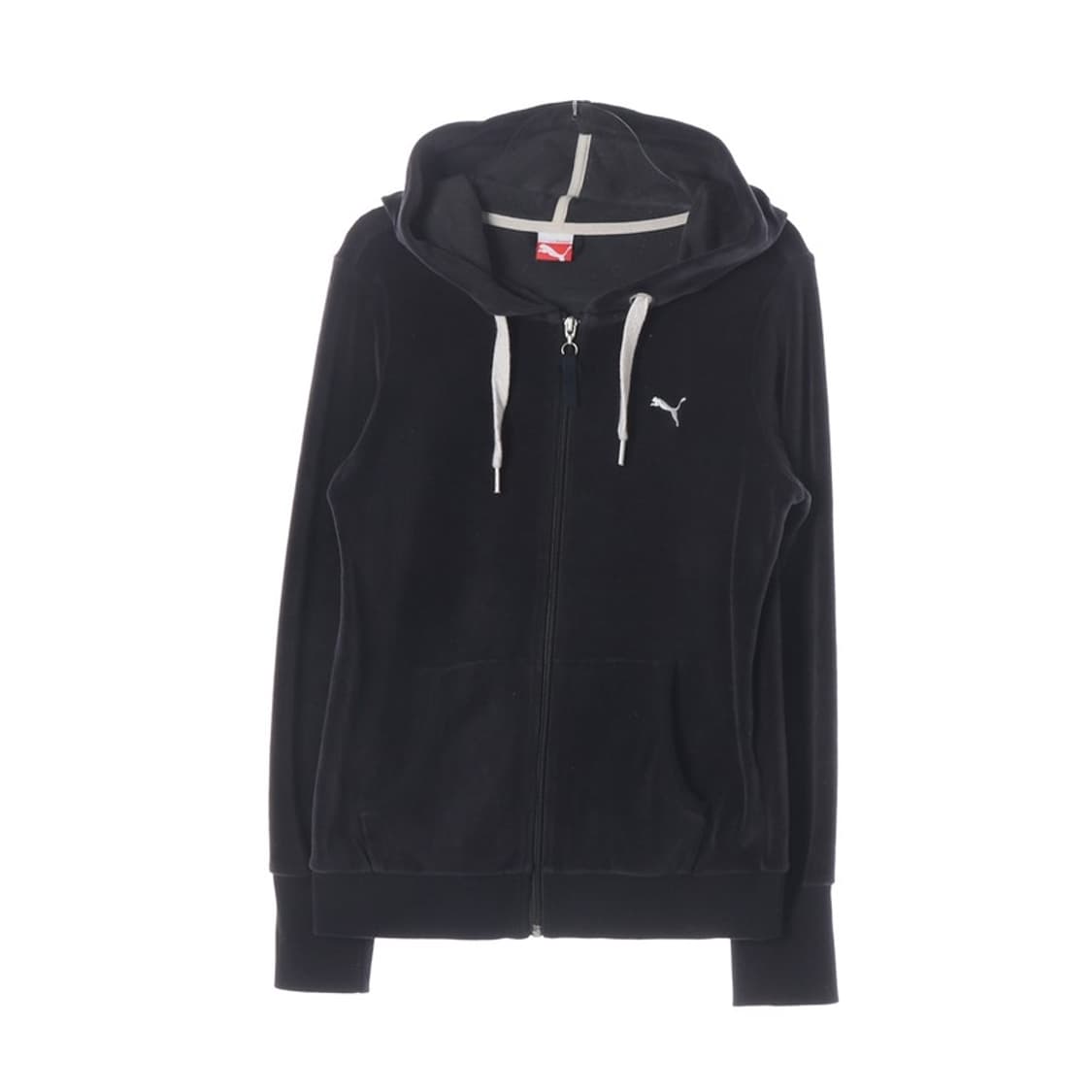 PUMA 빈티지 블랙 벨로어 자수 로고 후드 집업 L 상품이미지1