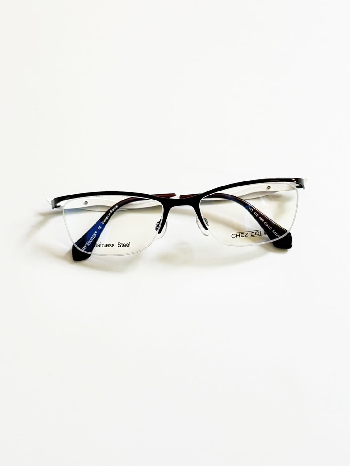 프랑스제 CHEZ COLLETE 스퀘어 반무테 빈티지 안경 상품이미지1