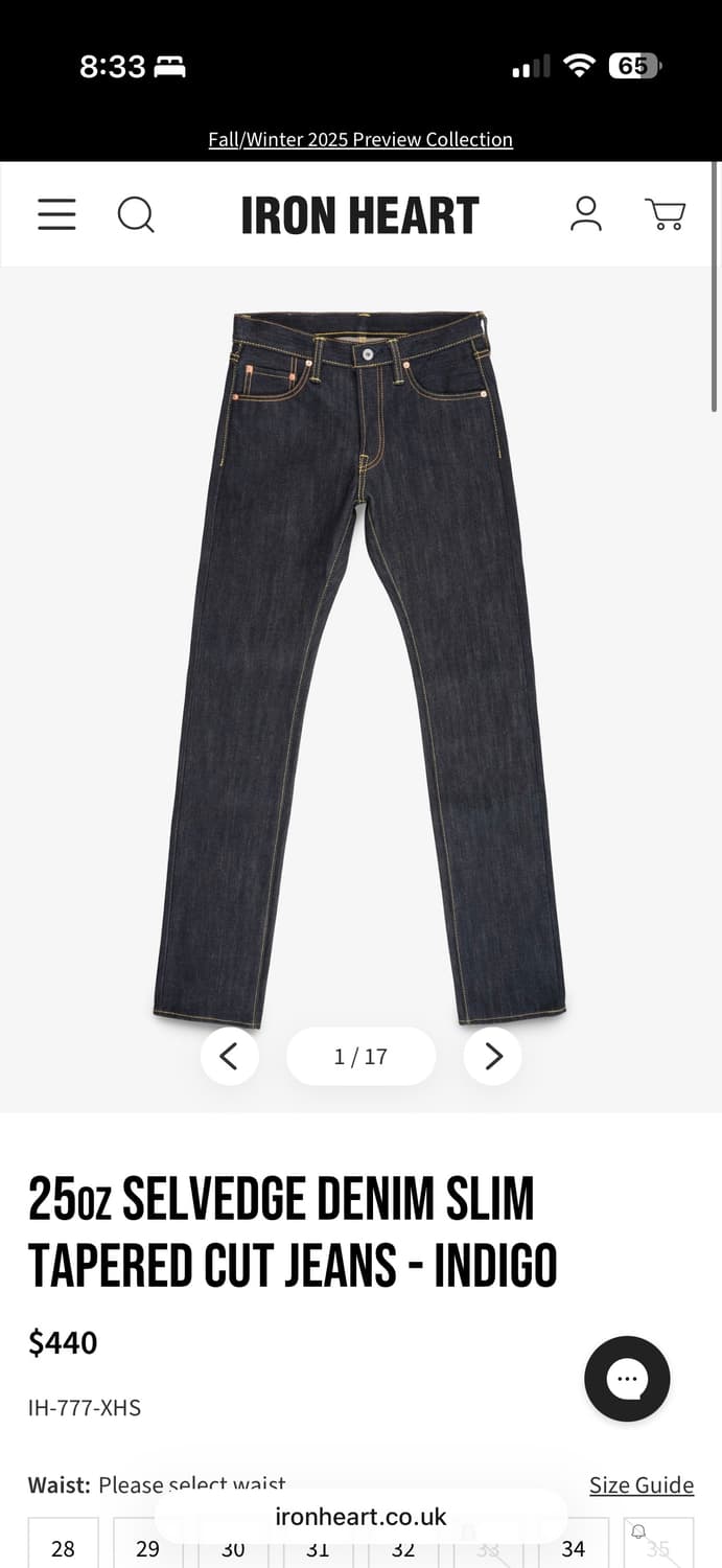 [W33 L36] Ironheart 아이언하트 25온즈 777 사무라이진 상품이미지2