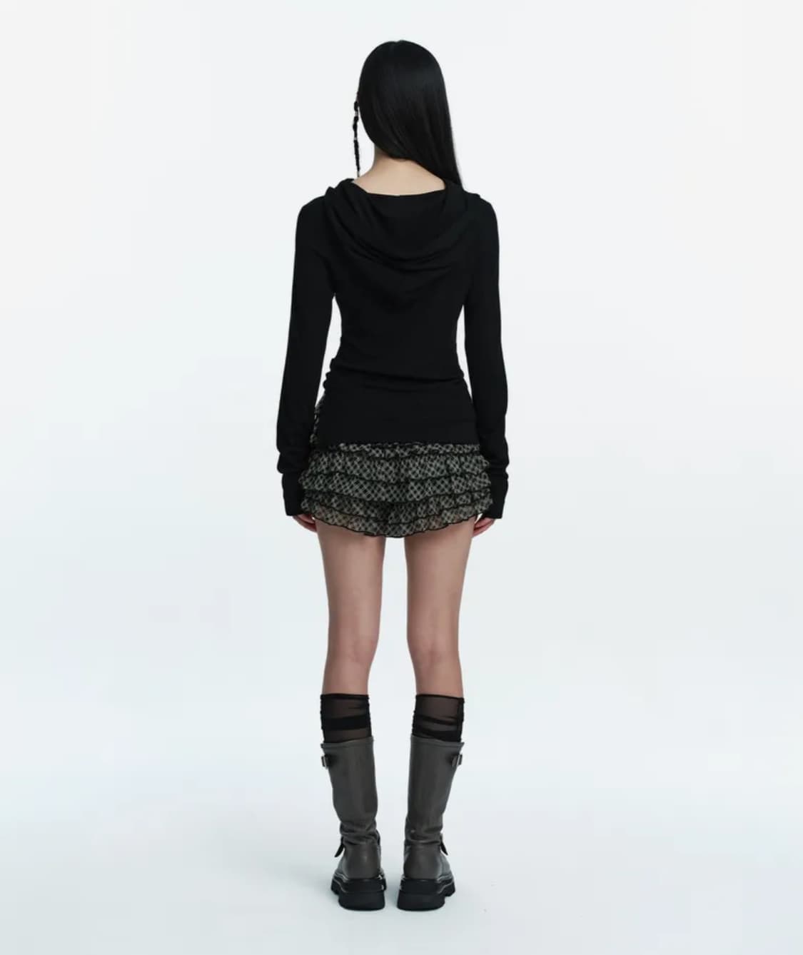 러프넥 헨리 후드 롱 슬리브 탑 블랙팝니다 상품이미지3