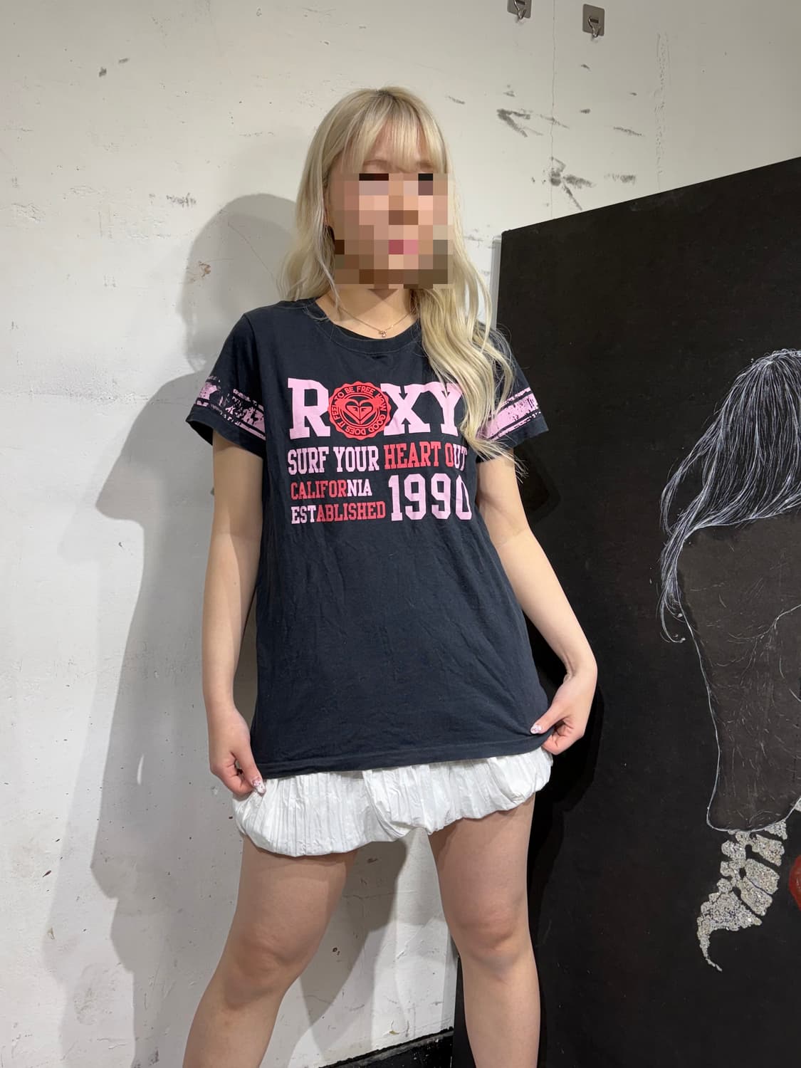 JPN 일본빈티지 Roxy 블랙 핑크 펑크 락 반팔 티셔츠 L 상품이미지4