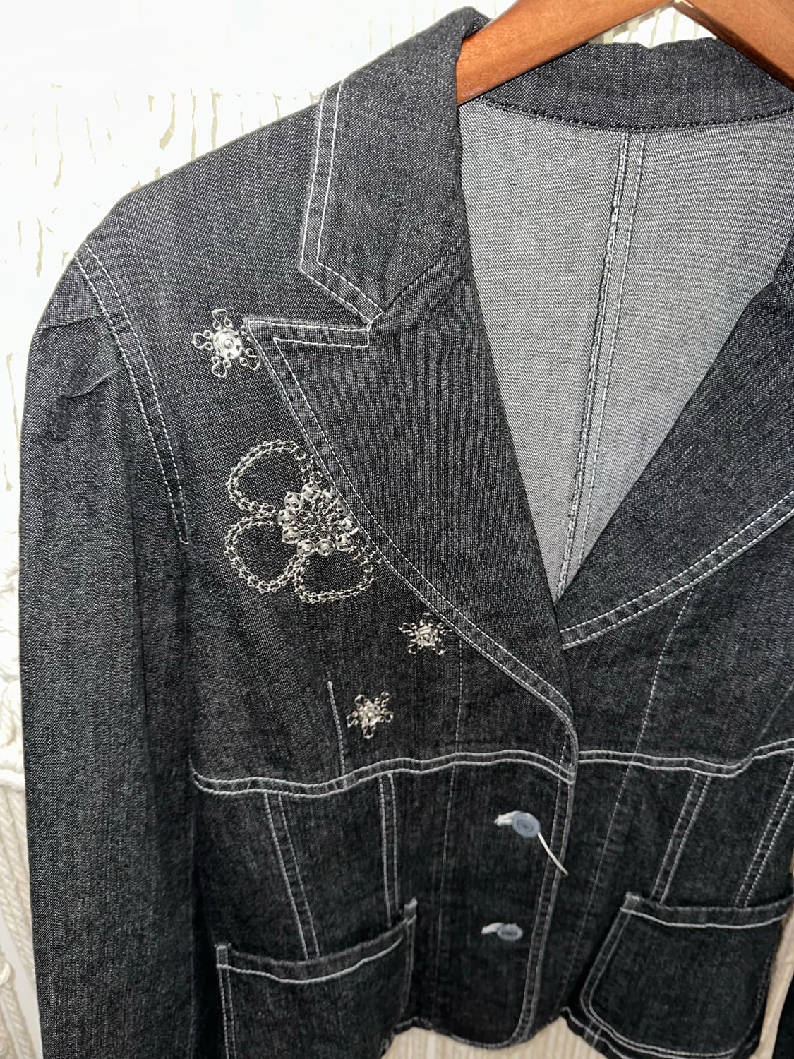 단추 자수 데님 자켓 상품이미지2