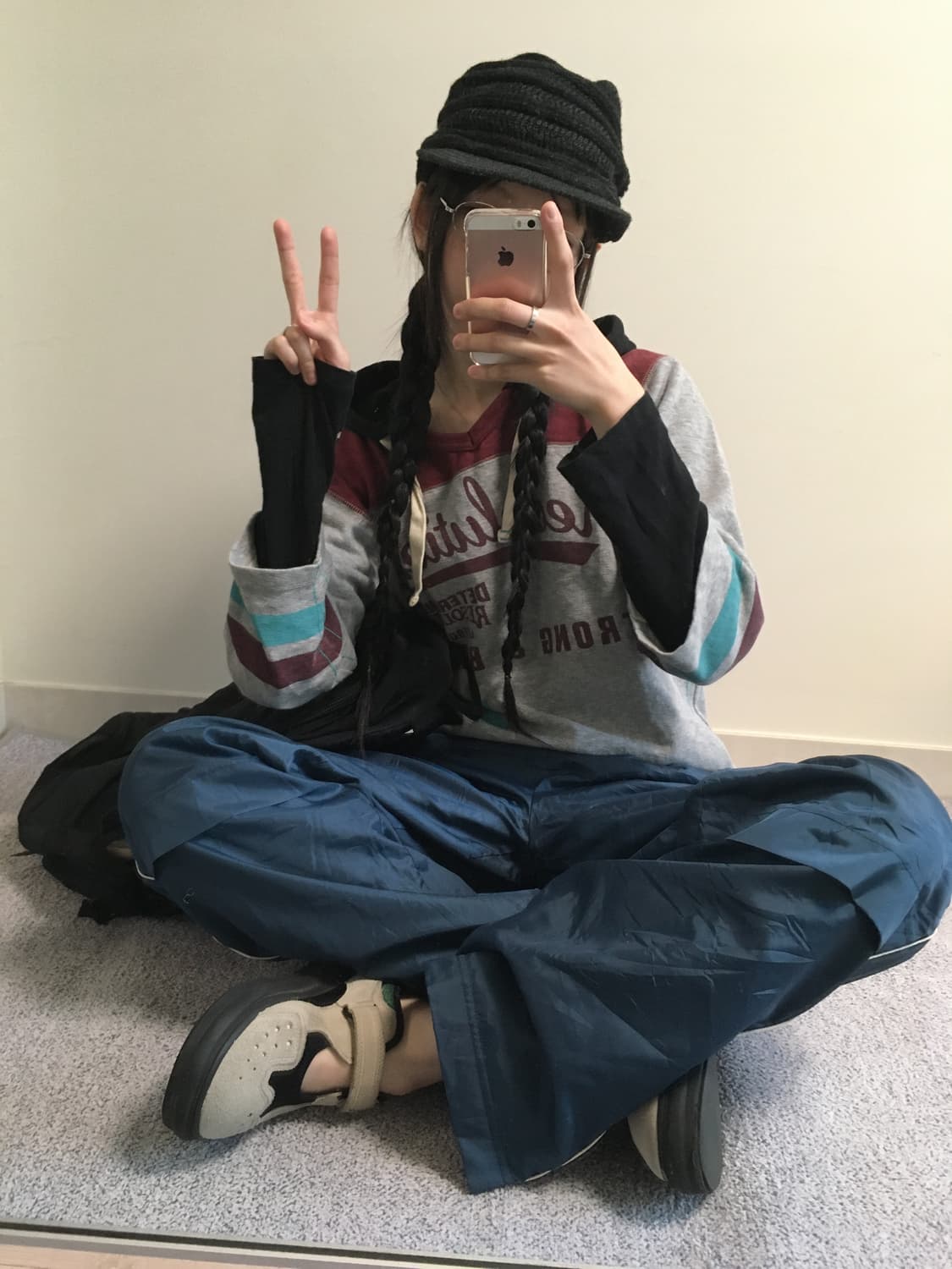 vintage layered hoodie top grey 상품이미지5