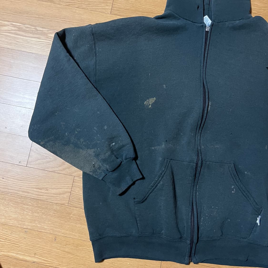 [L] 00s 트래쉬드 러셀 후드집업 블랙 상품이미지3