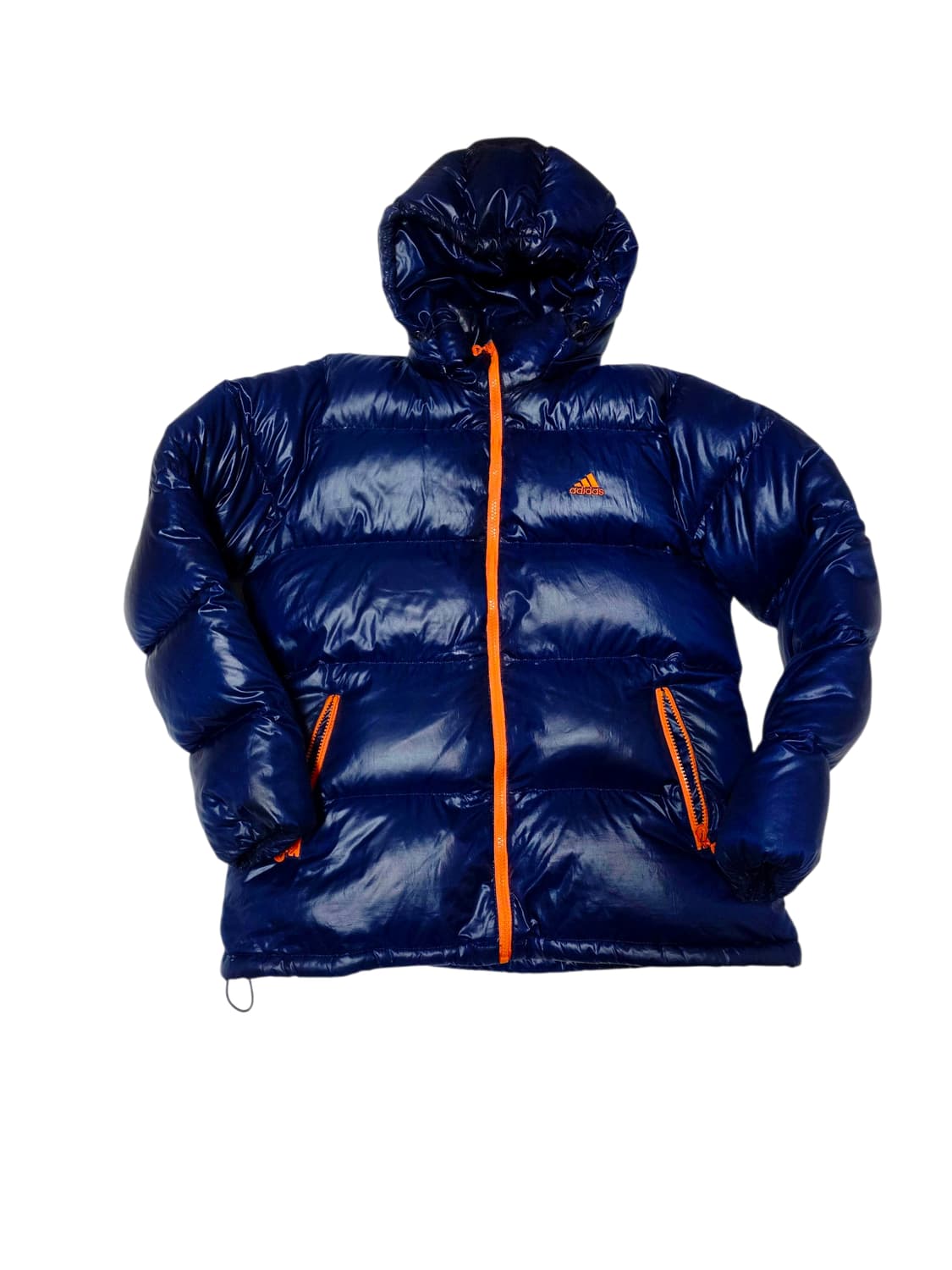 [아디다스] Y2K 유광 네이비 오렌지 배색 발열 구스다운 후드 패딩 9 상품이미지1
