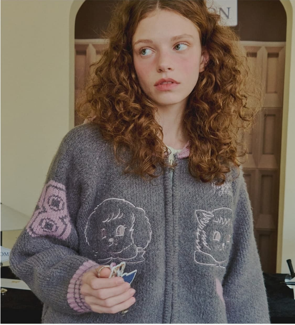 론론 furry 고양이 니트 후드집업 후드가디건 상품이미지1