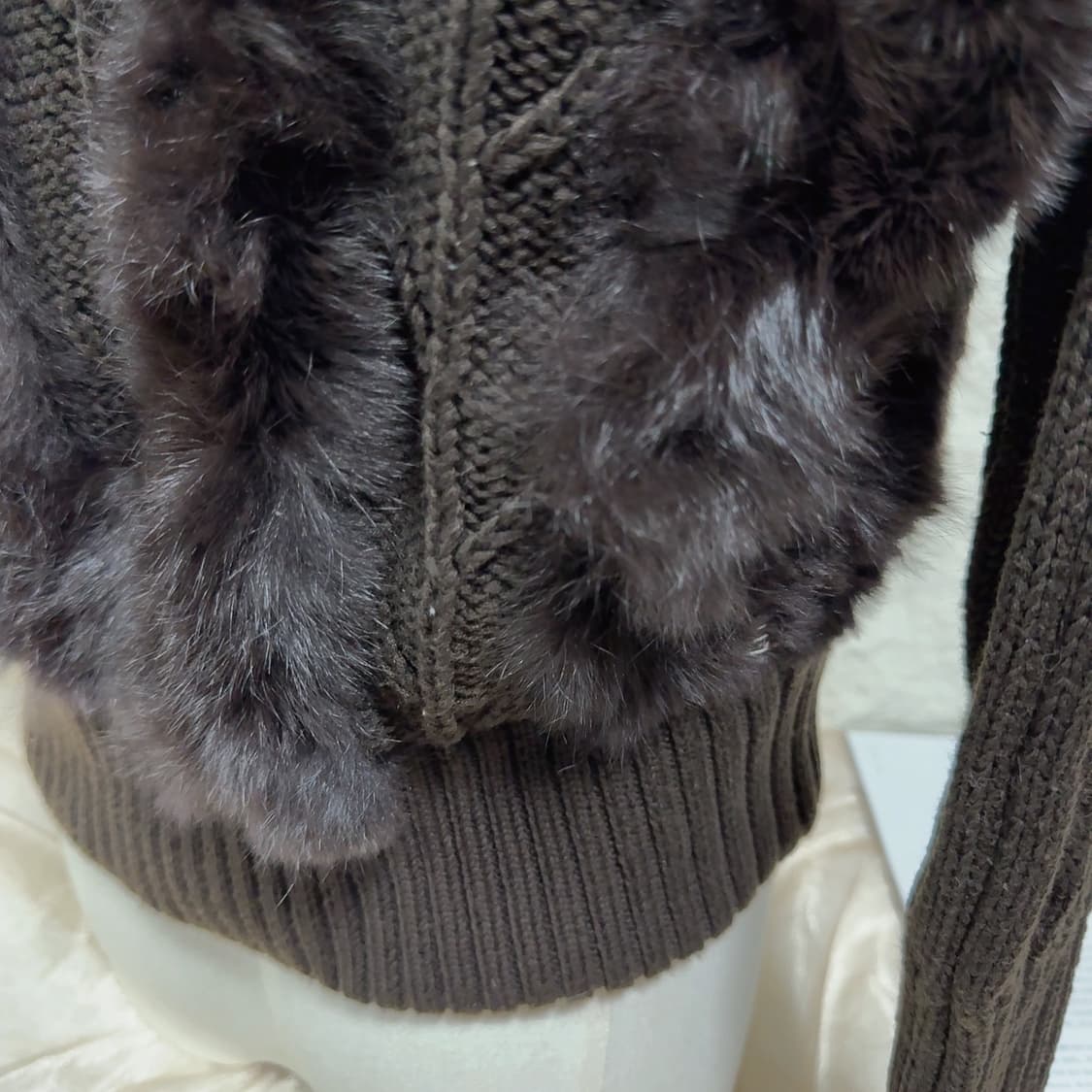 빈티지 브라운 폭스퍼 후드 꽈배기 토끼털 니트자켓 후드집업 상품이미지5