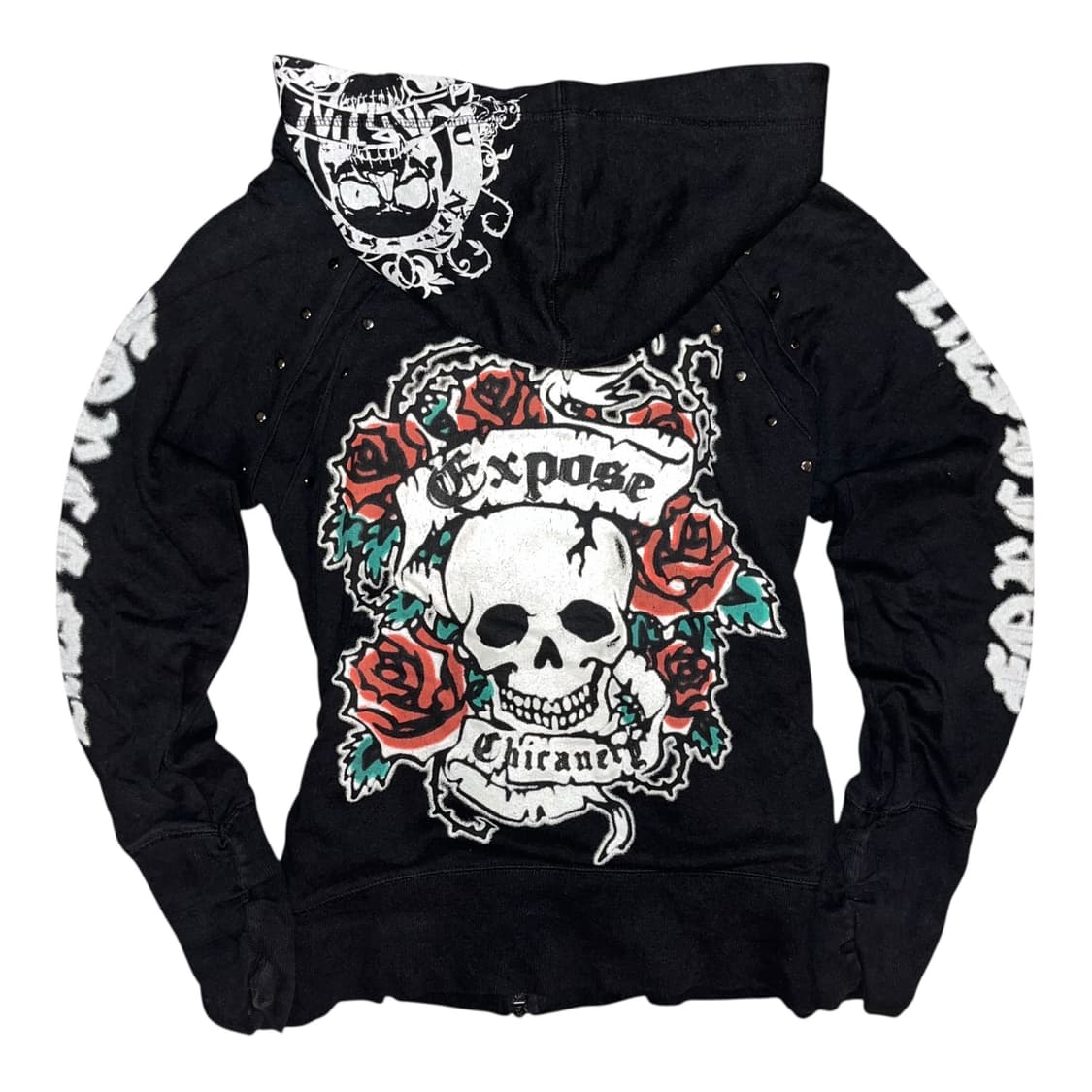 DIG DEEP 디그딥 해골프린팅 소매셔링 후드집업 펑크y2k갸루 상품이미지1