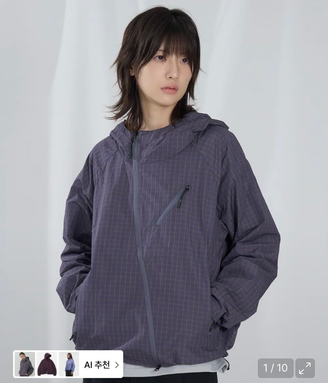 슬로우애시드 커브드 체크 바람막이 상품이미지1