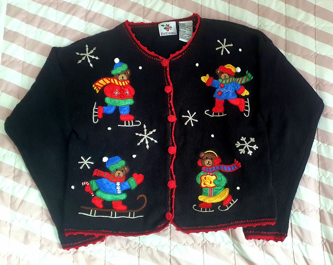 nutcracker 빈티지 크리스마스 어글리 곰돌이 테디베어 니트 가디건 상품이미지1